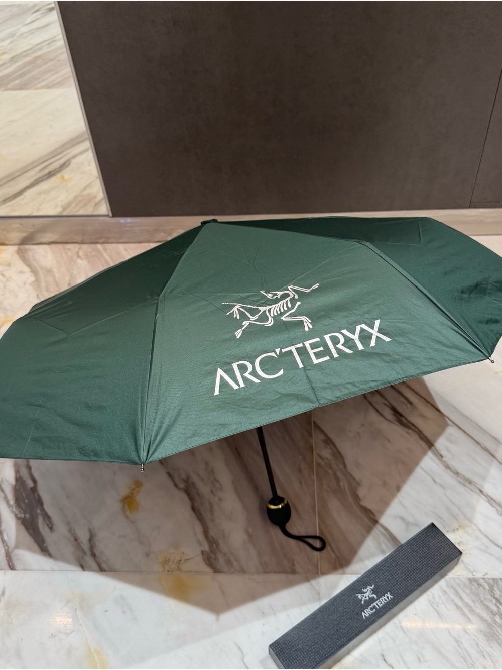 Arc'teryx Dark Green Folding Umbrella with White Logo
